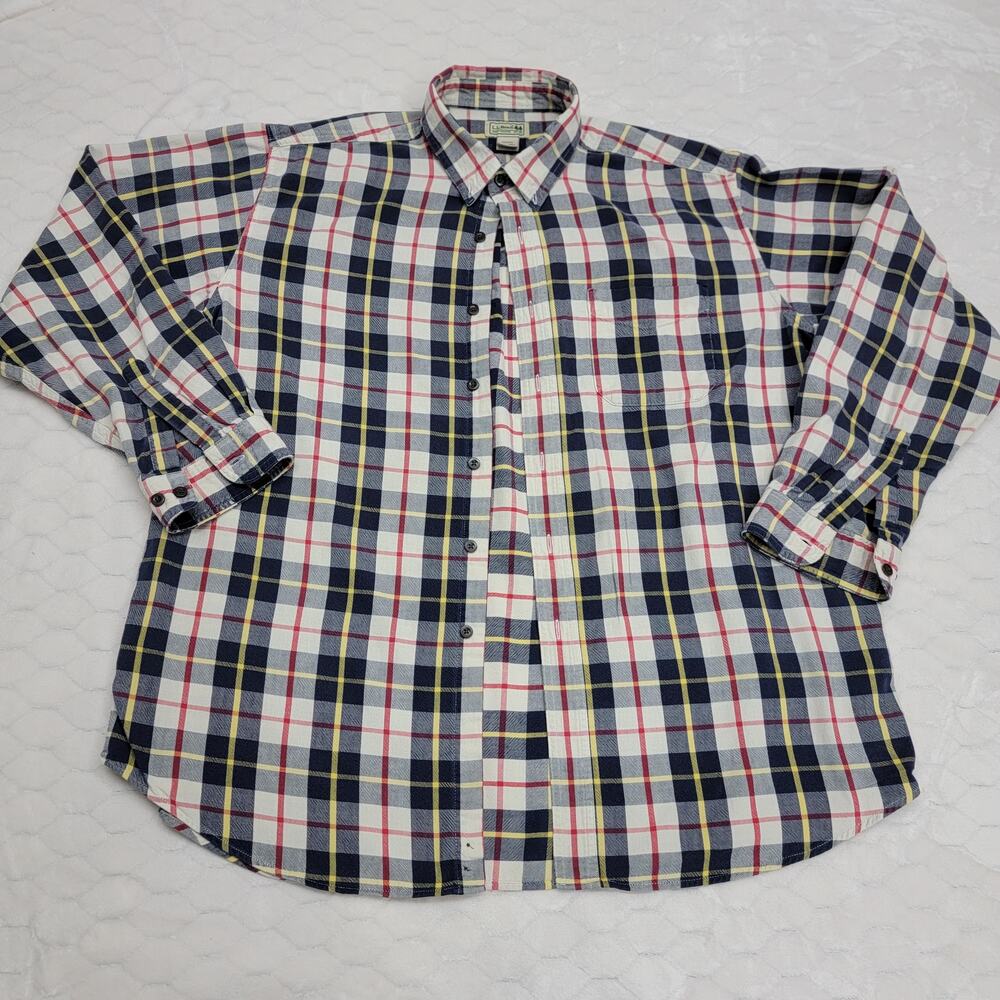 LL Bean Mens XL Scotch Plaid Flannel Shirt Button Down Long Sleeve FLAW